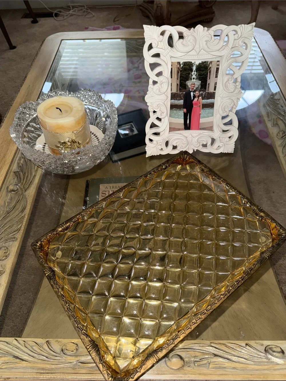 Vintage Hollywood Regency MCM Lucite Vanity  Tray with  Ornate Faux Metal Trim